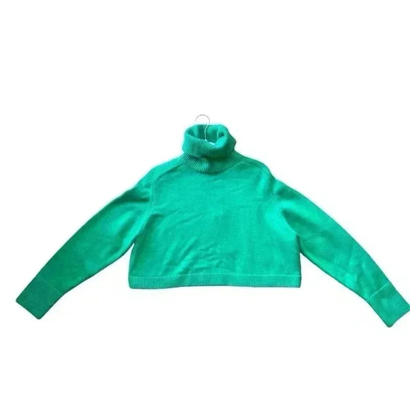 Zara Cropped Turtleneck Sweater Bright Kelly Green Size Medium EUC - Picture 4 of 4